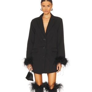 Blazer dress feather trim black